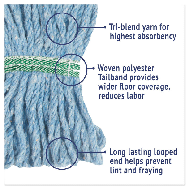 Boardwalk Super Loop Wet Mop Head, Cotton/Synthetic Fiber, 5" Headband, Medium Size, Blue, 12/Carton