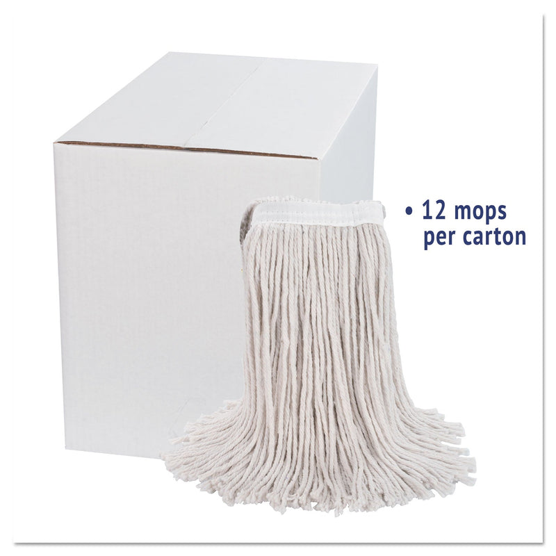 Boardwalk Premium Cut-End Wet Mop Heads, Cotton, 24oz, White, 12/Carton