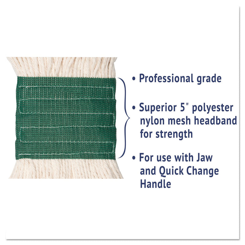 Boardwalk Super Loop Wet Mop Head, Cotton/Synthetic Fiber, 5" Headband, Medium Size, White, 12/Carton