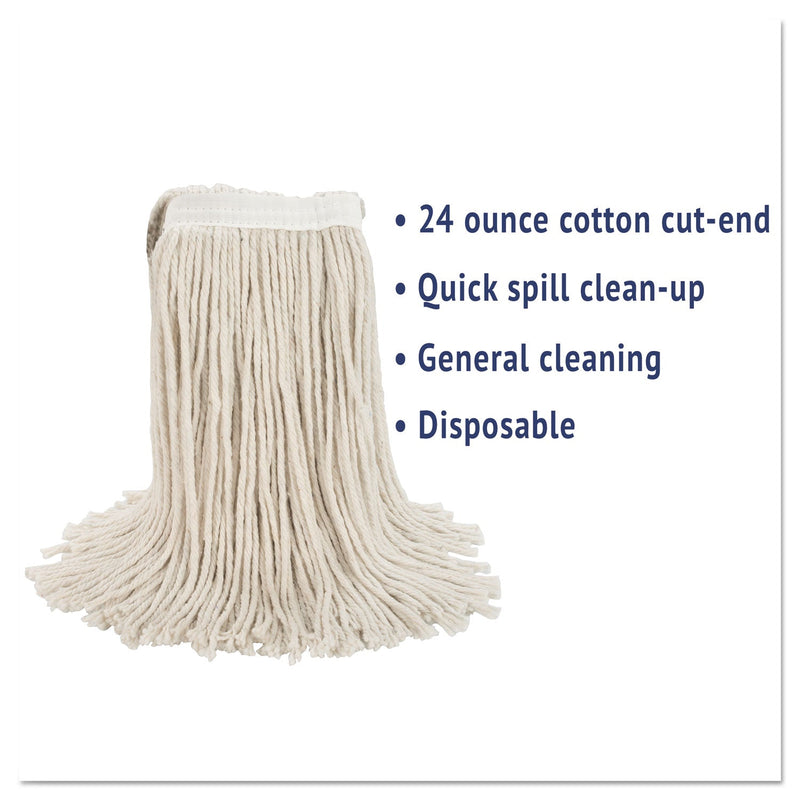 Boardwalk Premium Cut-End Wet Mop Heads, Cotton, 24oz, White, 12/Carton
