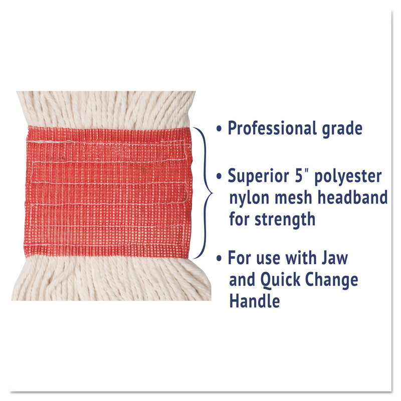 Boardwalk Super Loop Wet Mop Head, Cotton/Synthetic Fiber, 5" Headband, Large Size, White, 12/Carton