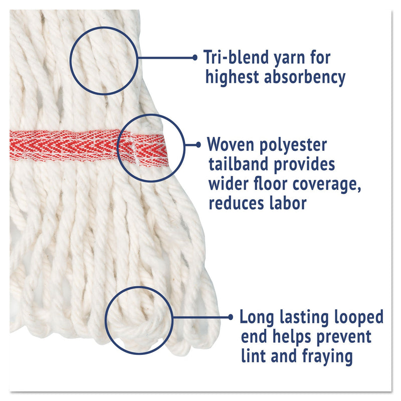 Boardwalk Super Loop Wet Mop Head, Cotton/Synthetic Fiber, 5" Headband, Large Size, White, 12/Carton