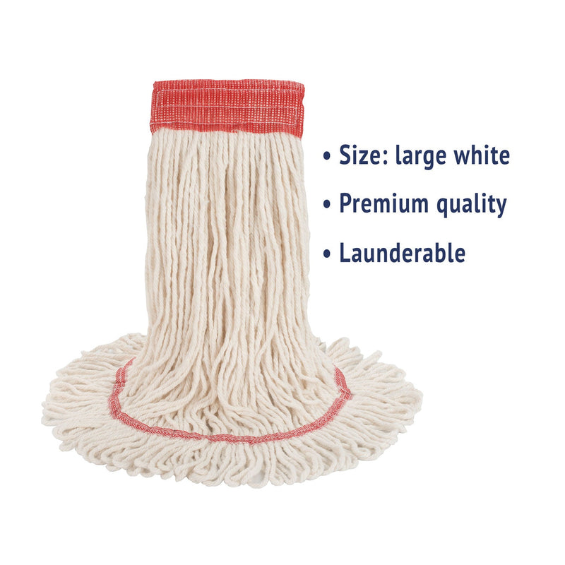 Boardwalk Super Loop Wet Mop Head, Cotton/Synthetic Fiber, 5" Headband, Large Size, White, 12/Carton