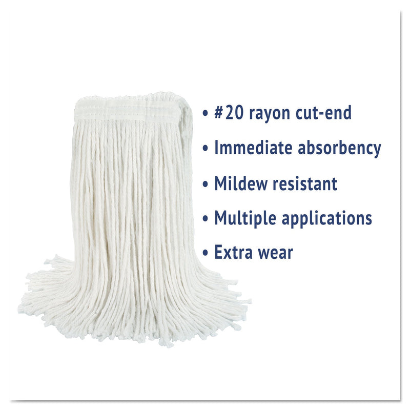 Boardwalk Cut-End Wet Mop Head, Rayon, No. 20, White