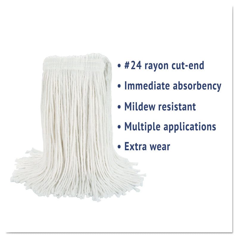 Boardwalk Cut-End Wet Mop Head, Rayon, No. 24, White, 12/Carton