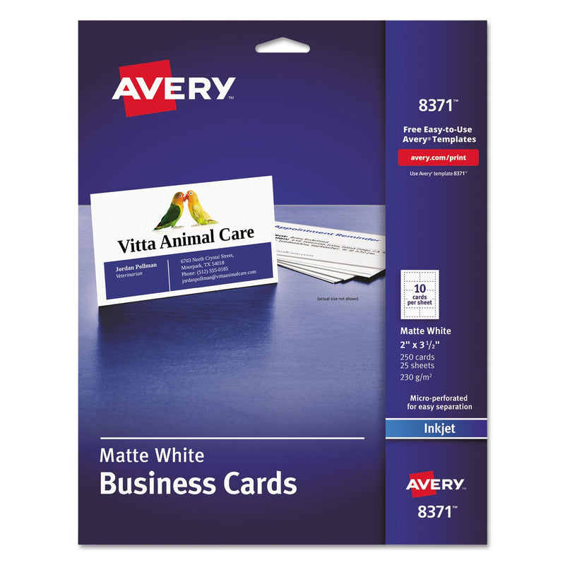 Avery Printable Microperforated Business Cards w/Sure Feed Technology, Inkjet, 2 x 3.5, White,  250 Cards, 10/Sheet, 25 Sheets/Pack