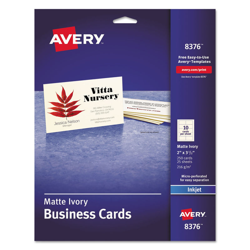 Avery Printable Microperforated Business Cards w/Sure Feed Technology, Inkjet, 2 x 3.5, Ivory, 250 Cards, 10/Sheet, 25 Sheets/Pack