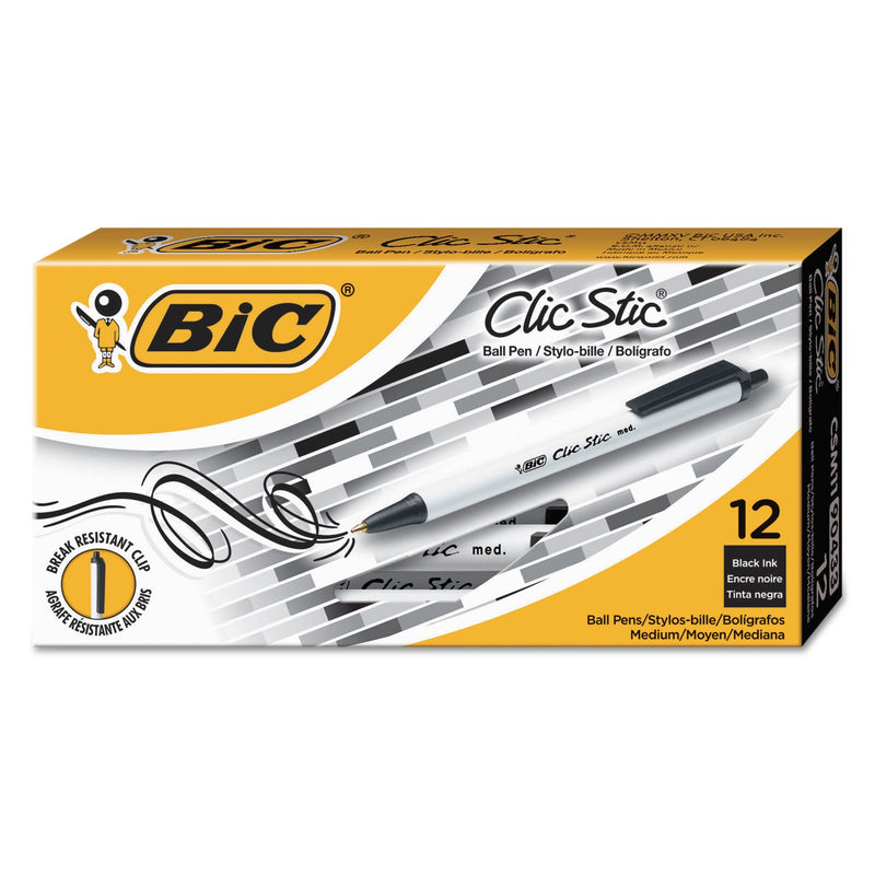 BIC Clic Stic Ballpoint Pen Value Pack, Retractable, Medium 1 mm, Black Ink, White Barrel, 24/Pack