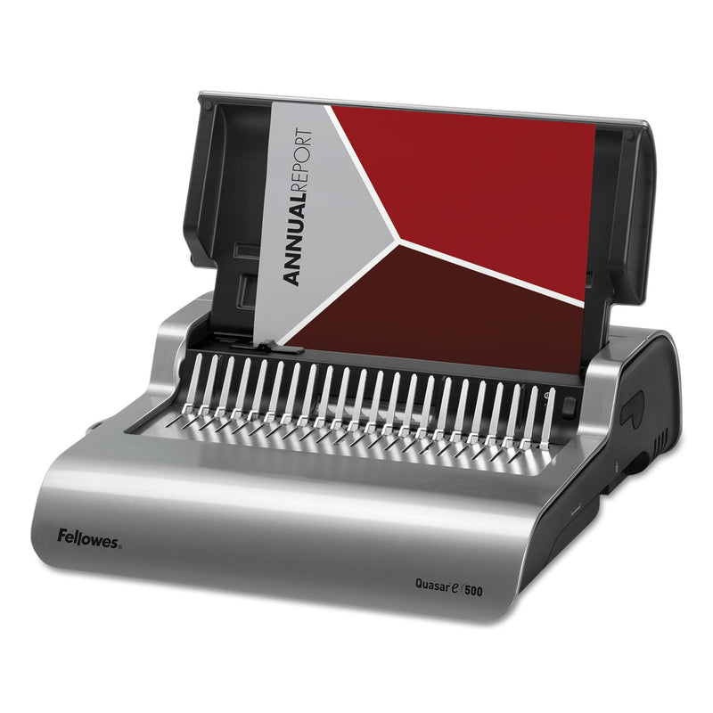 Fellowes Quasar 500 Electric Comb Binding System, 500 Sheets, 16.88 x 15.38 x 5.13, Metallic Gray