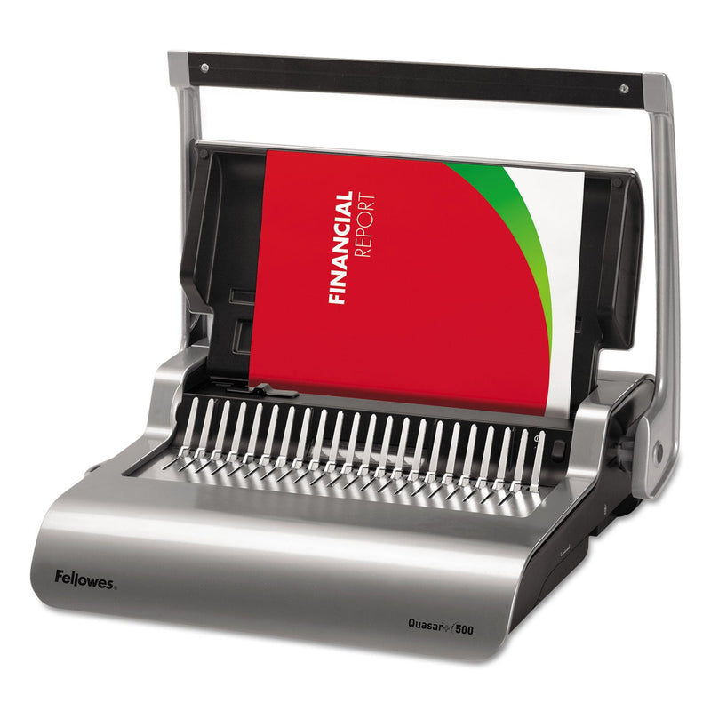Fellowes Quasar 500 Manual Comb Binding System, 500 Sheets, 18.13 x 15.38 x 5.13, Metallic Gray