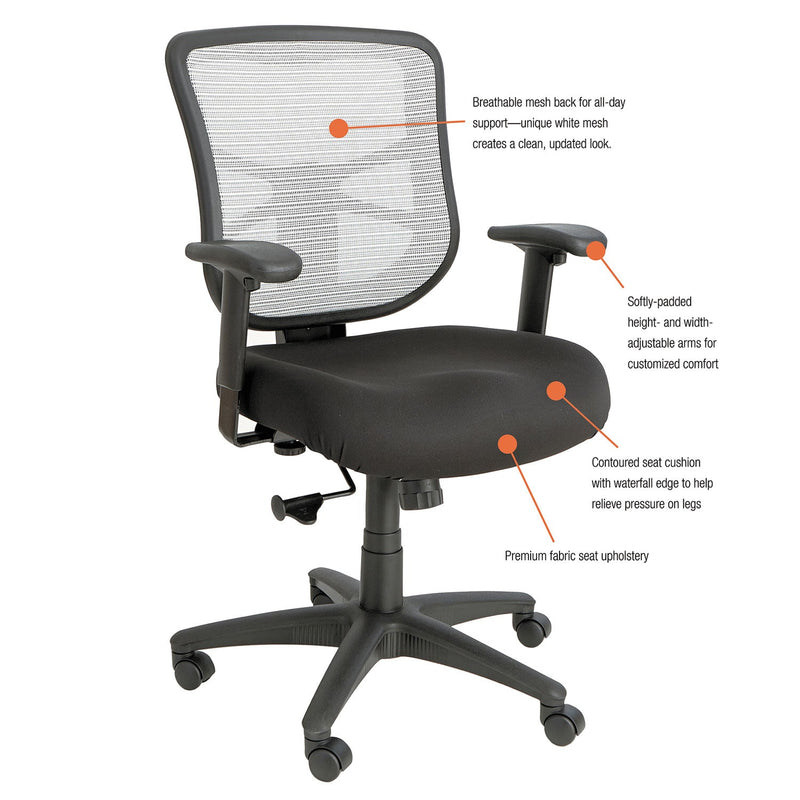 Alera Elusion Series Mesh Mid-Back Swivel/Tilt Chair, Supports 275lb, 17.9" to 21.8" Seat, Black Seat, White Back, Black Base