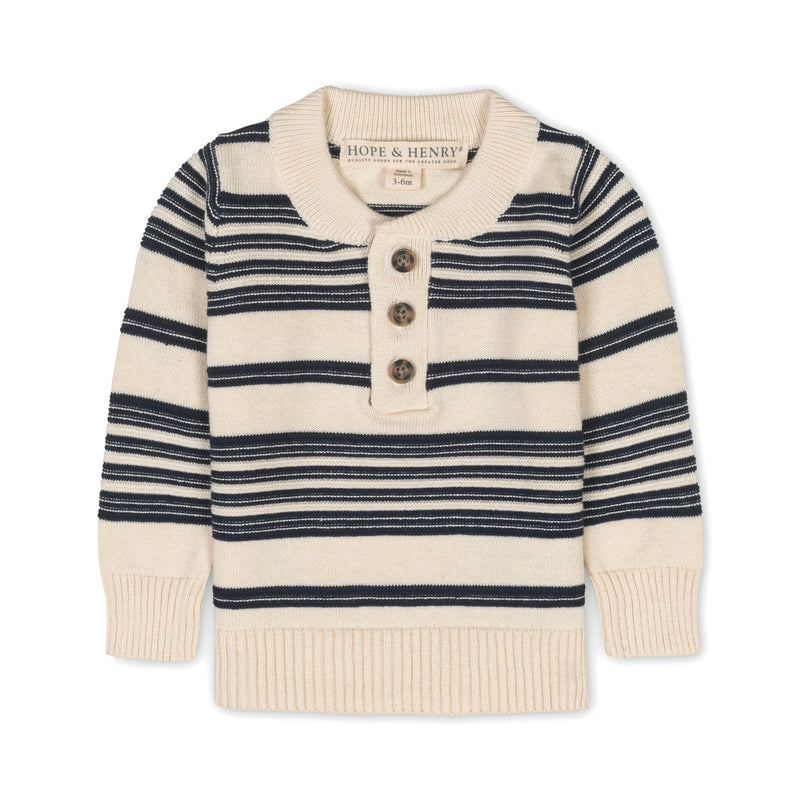 Organic Sweater Henley with Elbow Patches