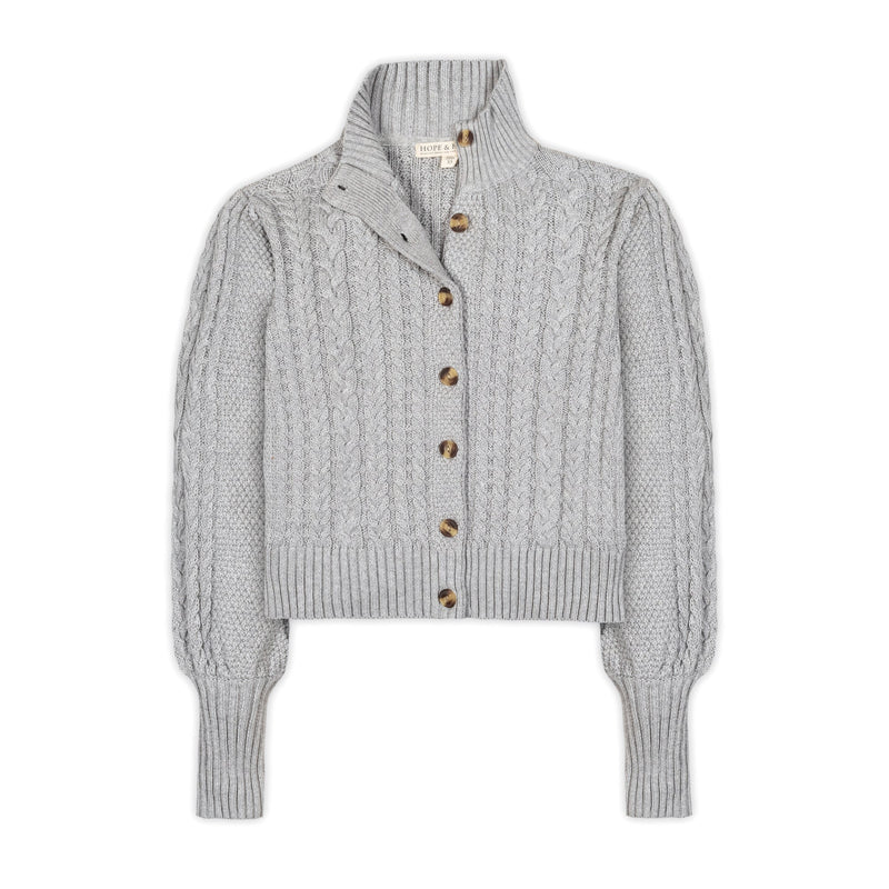Organic Mock Neck Cable Cardigan