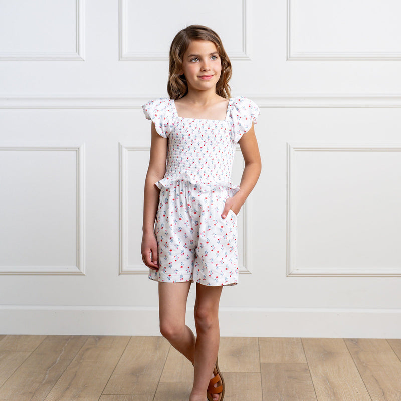 Organic Puff Sleeve Smocked Romper