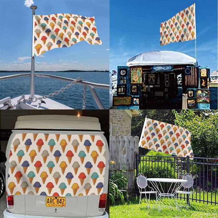 Vintage Ice Cream 3X5 Ft Summer Cold Food Colorful Flag for Outdoor, Indoor, Office, Workplace, Home, Garden, Business