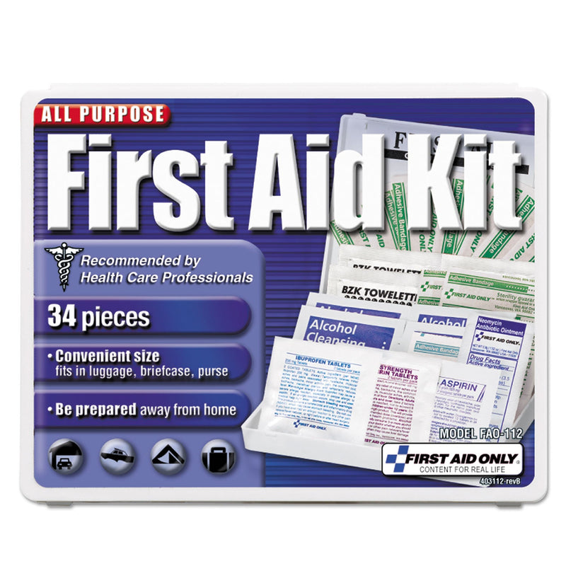 First Aid Only All-Purpose First Aid Kit, 34 Pieces, 3.74 x 4.75, 34 Pieces, Plastic Case