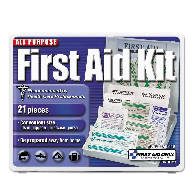 First Aid Only All-Purpose First Aid Kit, 21 Pieces, 4.75 x 3, Plastic Case