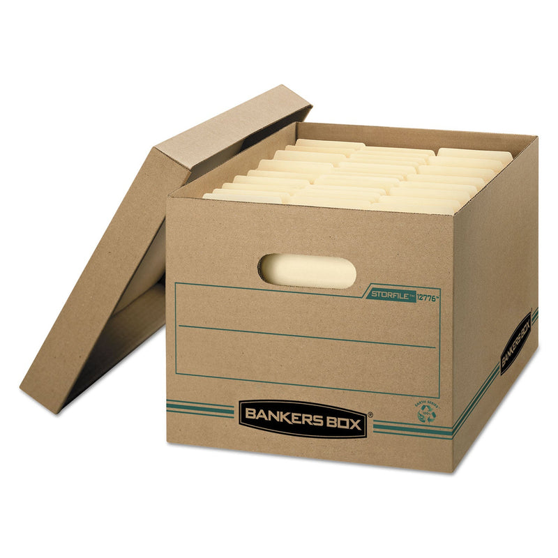 Bankers Box STOR/FILE Basic-Duty Storage Boxes, Letter/Legal Files, 12.5" x 16.25" x 10.5", Kraft/Green, 12/Carton