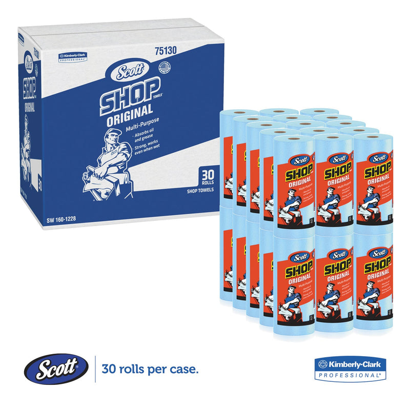 Scott Shop Towels, Standard Roll, 1-Ply, 9.4 x 11, Blue, 55/Roll, 30 Rolls/Carton