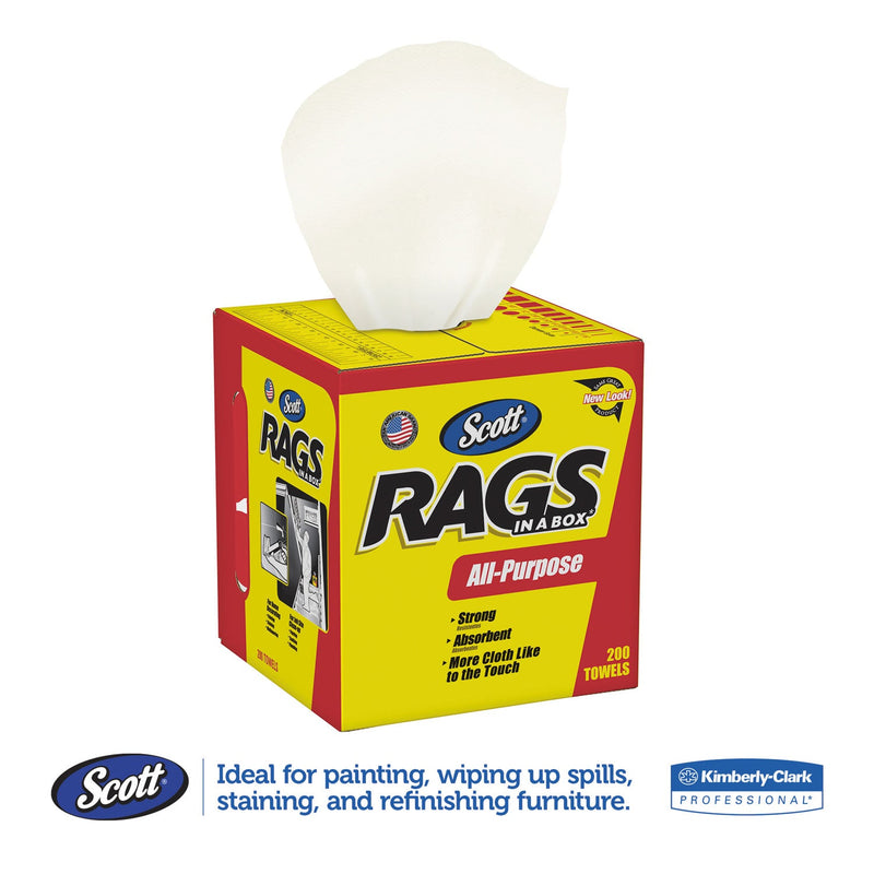 Scott Rags in a Box, POP-UP Box, 10 x 12, White, 200/Box, 8 Boxes/Carton