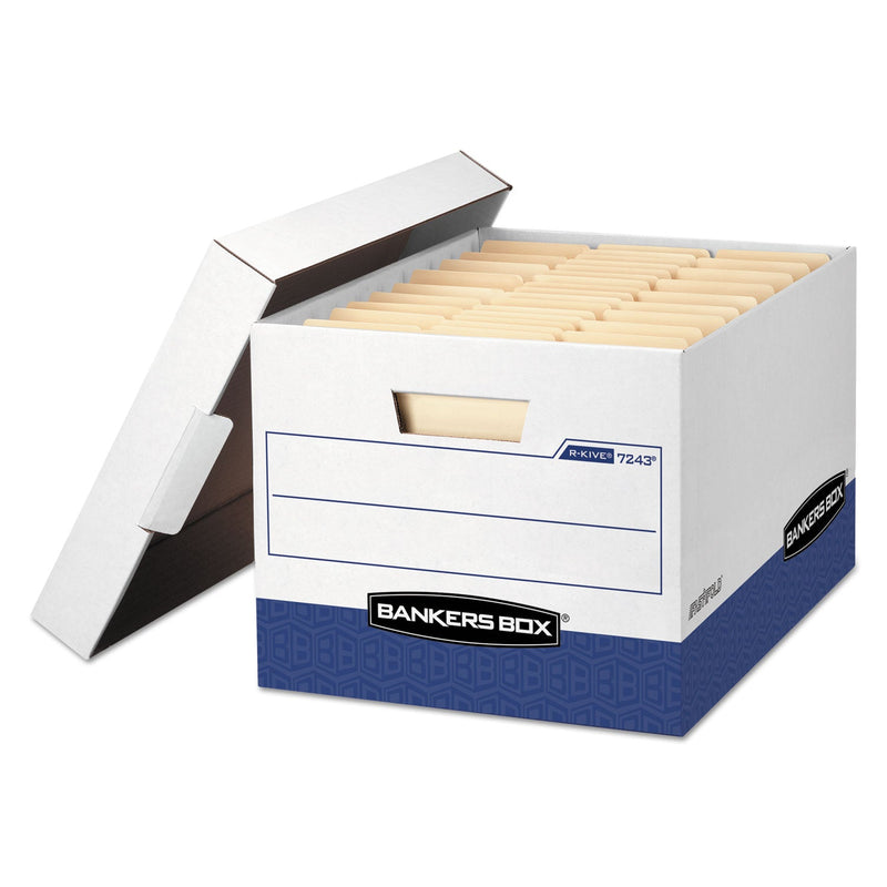 Bankers Box R-KIVE Heavy-Duty Storage Boxes, Letter/Legal Files, 12.75" x 16.5" x 10.38", White/Blue, 12/Carton
