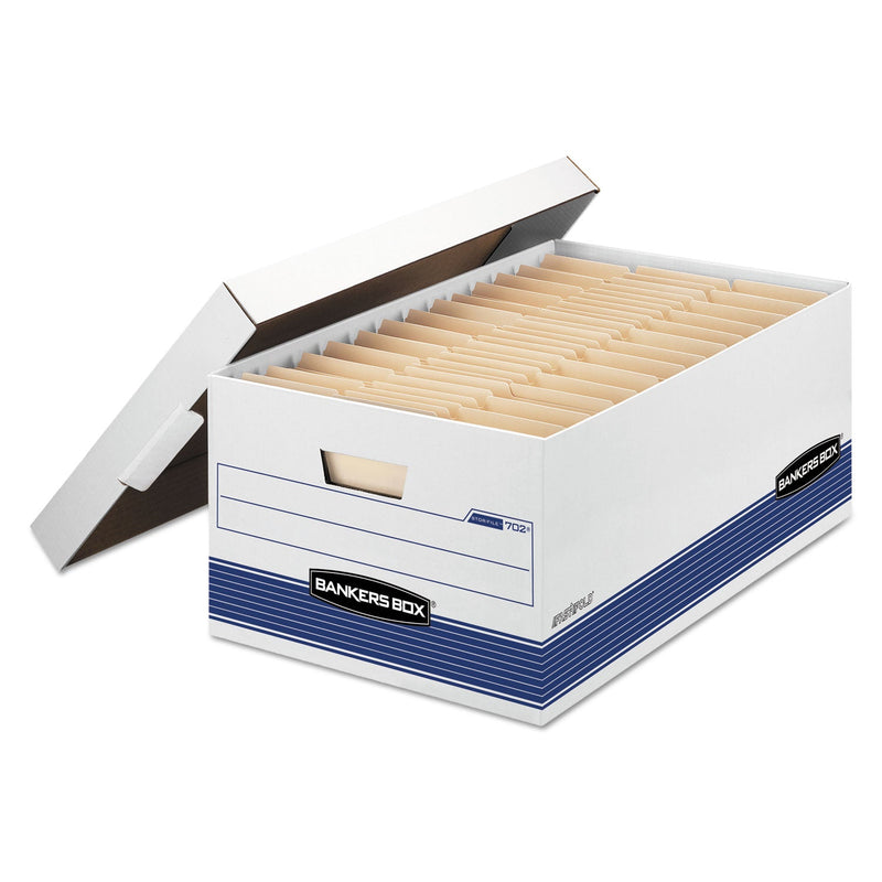 Bankers Box STOR/FILE Medium-Duty Storage Boxes, Legal Files, 15.88" x 25.38" x 10.25", White/Blue, 12/Carton