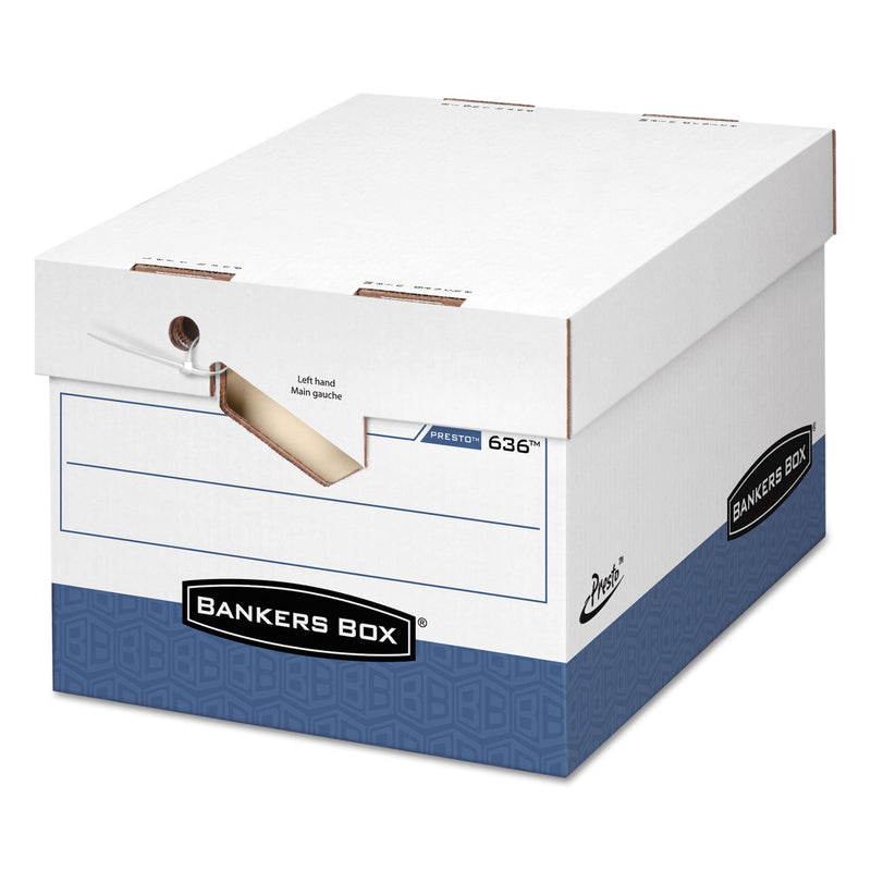 Bankers Box PRESTO Ergonomic Design Storage Boxes, Letter/Legal Files, 12.88" x 16.5" x 10.38", White/Blue, 12/Carton