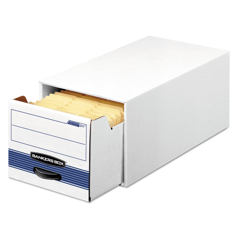 Bankers Box STOR/DRAWER STEEL PLUS Extra Space-Savings Storage Drawers, Letter Files, 10.5" x 25.25" x 6.5", White/Blue, 12/Carton