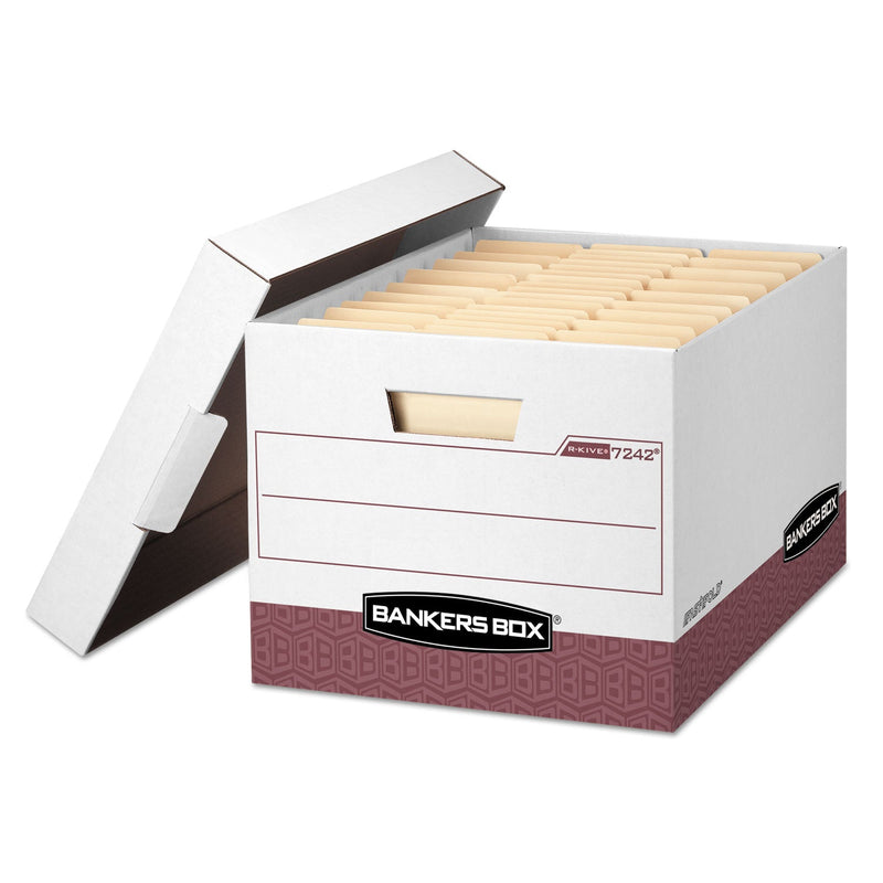 Bankers Box R-KIVE Heavy-Duty Storage Boxes, Letter/Legal Files, 12.75" x 16.5" x 10.38", White/Red, 12/Carton
