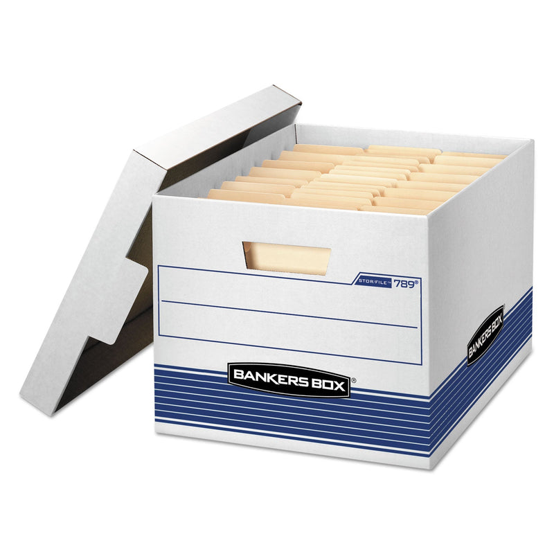 Bankers Box STOR/FILE Medium-Duty Letter/Legal Storage Boxes, Letter/Legal Files, 12.75" x 16.5" x 10.5", White/Blue, 12/Carton