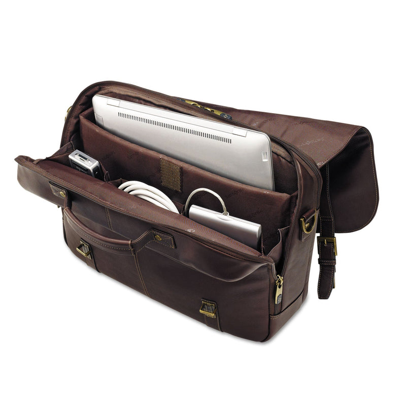 Samsonite Leather Flapover Case, Fits Devices Up to 15.6", Leather, 16 x 6 x 13, Brown