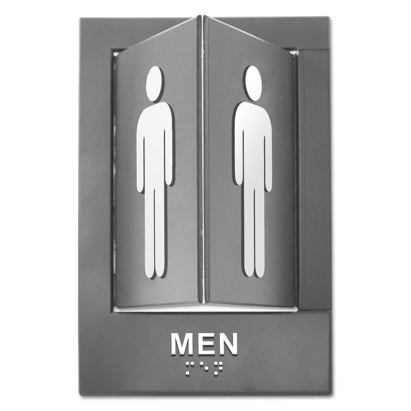 Advantus Pop-Out ADA Sign, Men, Tactile Symbol/Braille, Plastic, 6 x 9, Gray/White