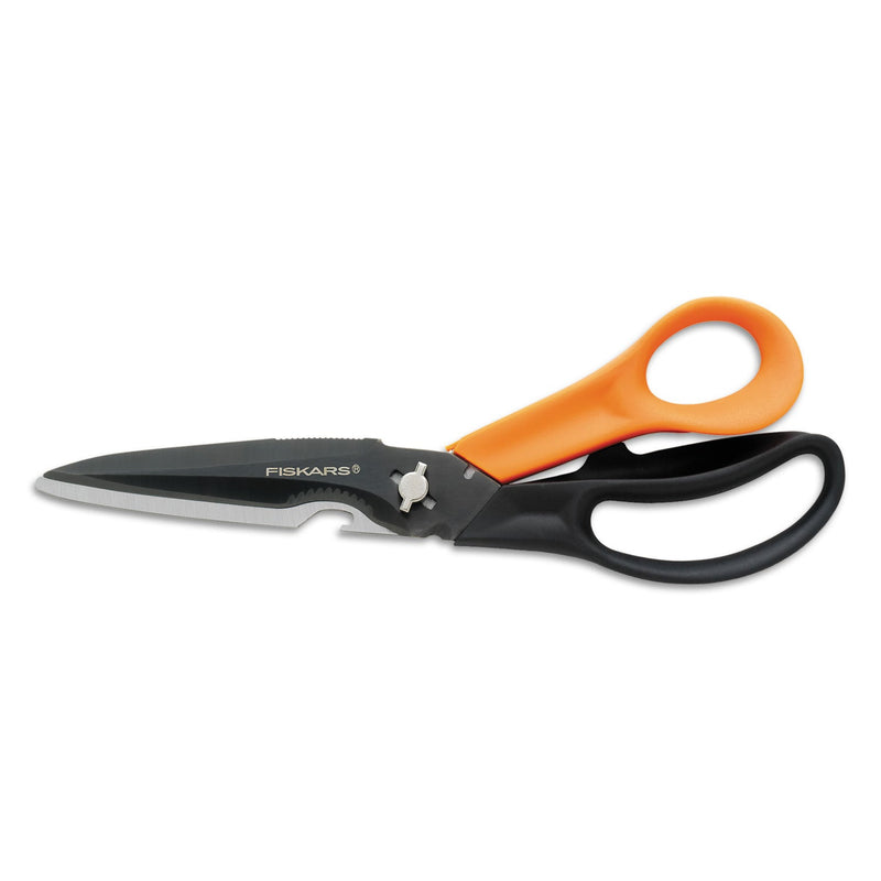 Fiskars Cuts+More Scissors, 9" Long, 3.5" Cut Length, Black/Orange Offset Handle