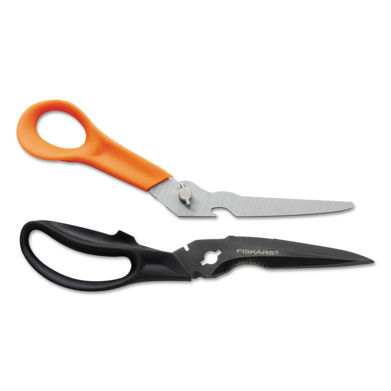 Fiskars Cuts+More Scissors, 9" Long, 3.5" Cut Length, Black/Orange Offset Handle