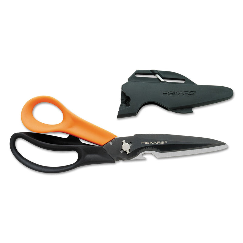 Fiskars Cuts+More Scissors, 9" Long, 3.5" Cut Length, Black/Orange Offset Handle