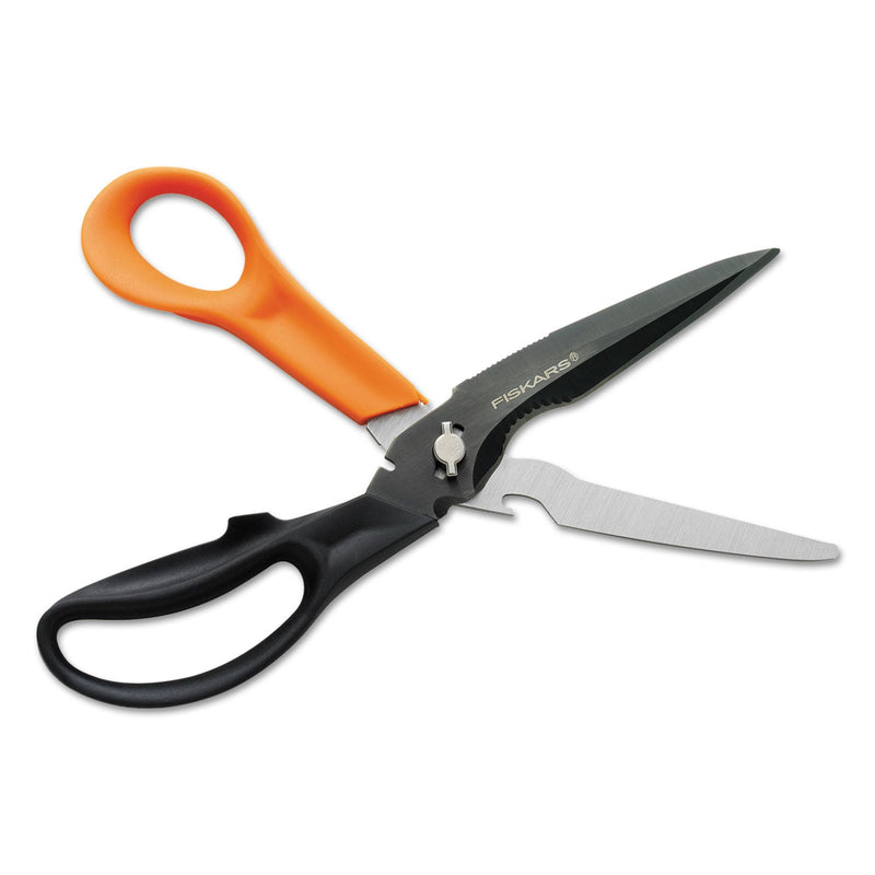 Fiskars Cuts+More Scissors, 9" Long, 3.5" Cut Length, Black/Orange Offset Handle