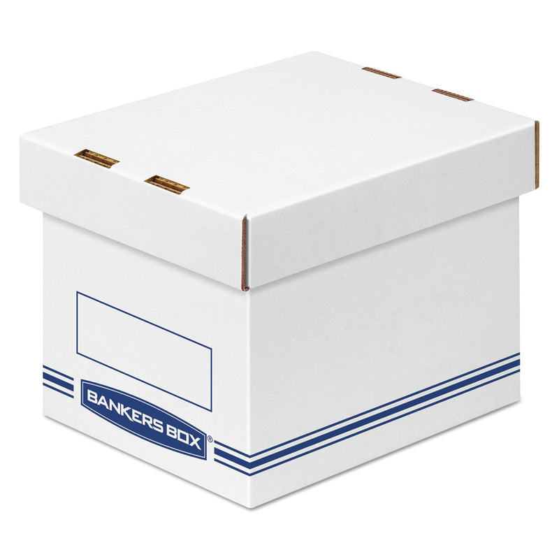 Bankers Box Organizer Storage Boxes, Small, 6.25" x 8.13" x 6.5", White/Blue, 12/Carton