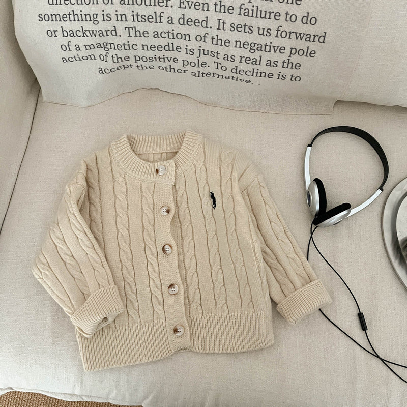 Fashionable Embroidered Casual Knitted Cardigan Childrens Sweater