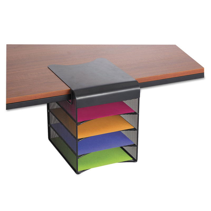 Safco Onyx Hanging Organizer, Solid Top Horizontal, 4 Compartments, Steel Mesh, 12.33 x 12 x 10, Black