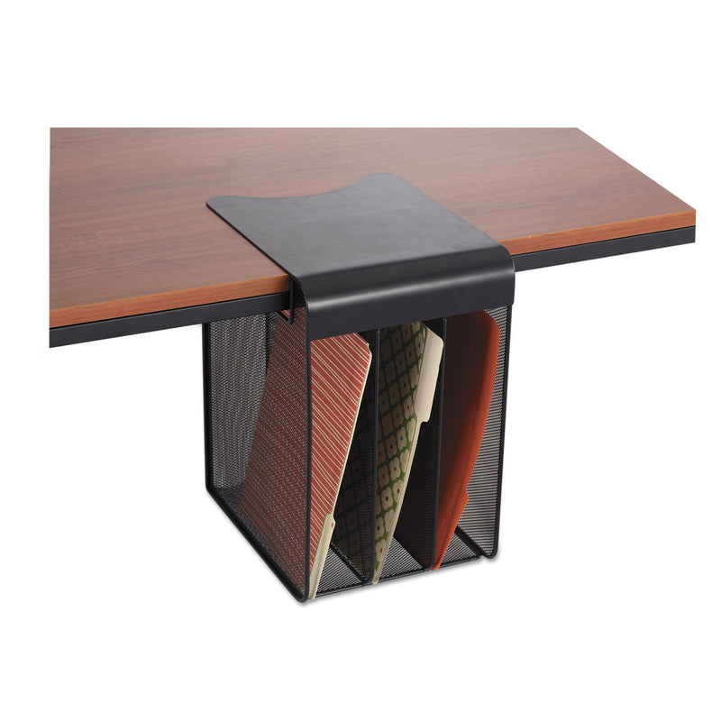 Safco Onyx Hanging Organizer, Solid Top Vertical, 3 Compartments, Steel Mesh, 14.75 x 11.75 x 9.25, Black