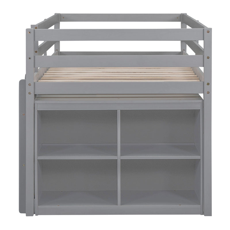 Loft Bed With Retractable Writing Desk And 4 Drawers, With Lateral Portable Desk And Shelves