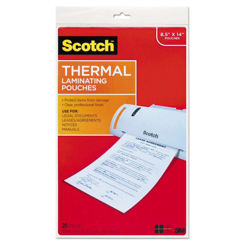 Scotch Laminating Pouches, 3 mil, 8.5" x 14", Gloss Clear, 20/Pack