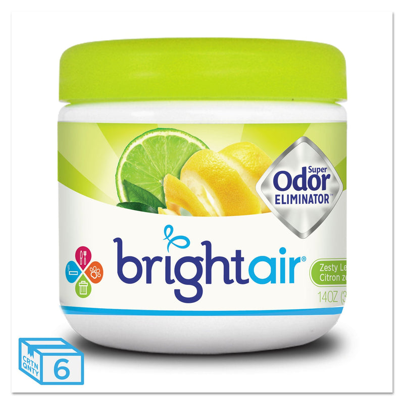 BRIGHT Air Super Odor Eliminator, Zesty Lemon and Lime, 14 oz Jar, 6/Carton
