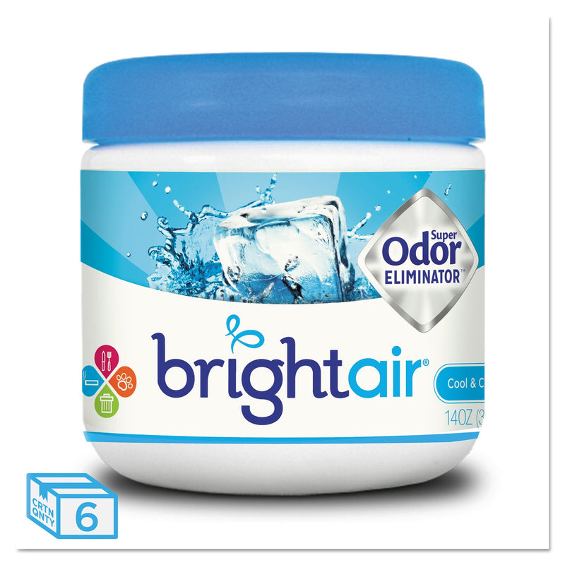 BRIGHT Air Super Odor Eliminator, Cool and Clean, Blue, 14 oz Jar, 6/Carton