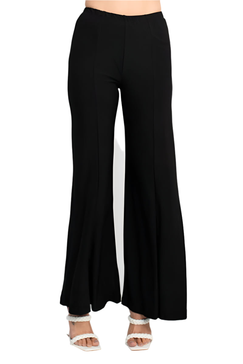 Marina Scoop Neck Embellished Chiffon Long Sleeve Slit Side Top and Elastic Mid Waist Wide Leg Jersey Two Piece Pant Set