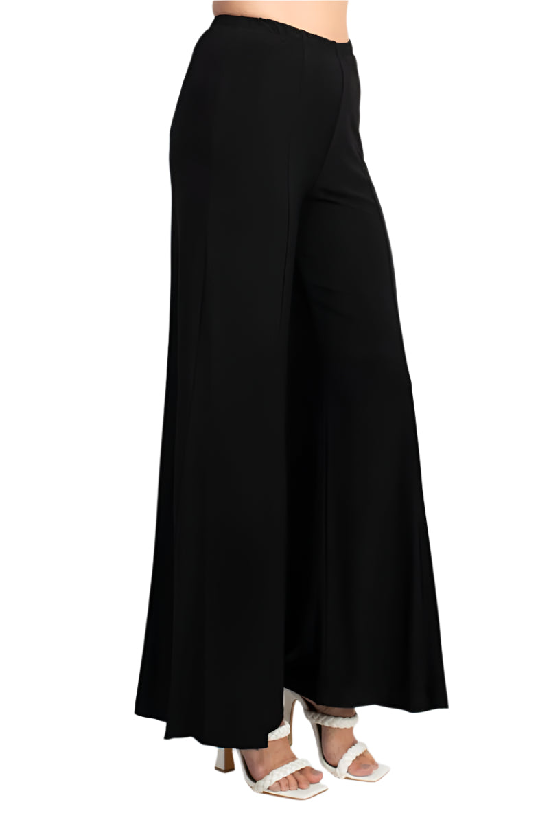Marina Scoop Neck Embellished Chiffon Long Sleeve Slit Side Top and Elastic Mid Waist Wide Leg Jersey Two Piece Pant Set