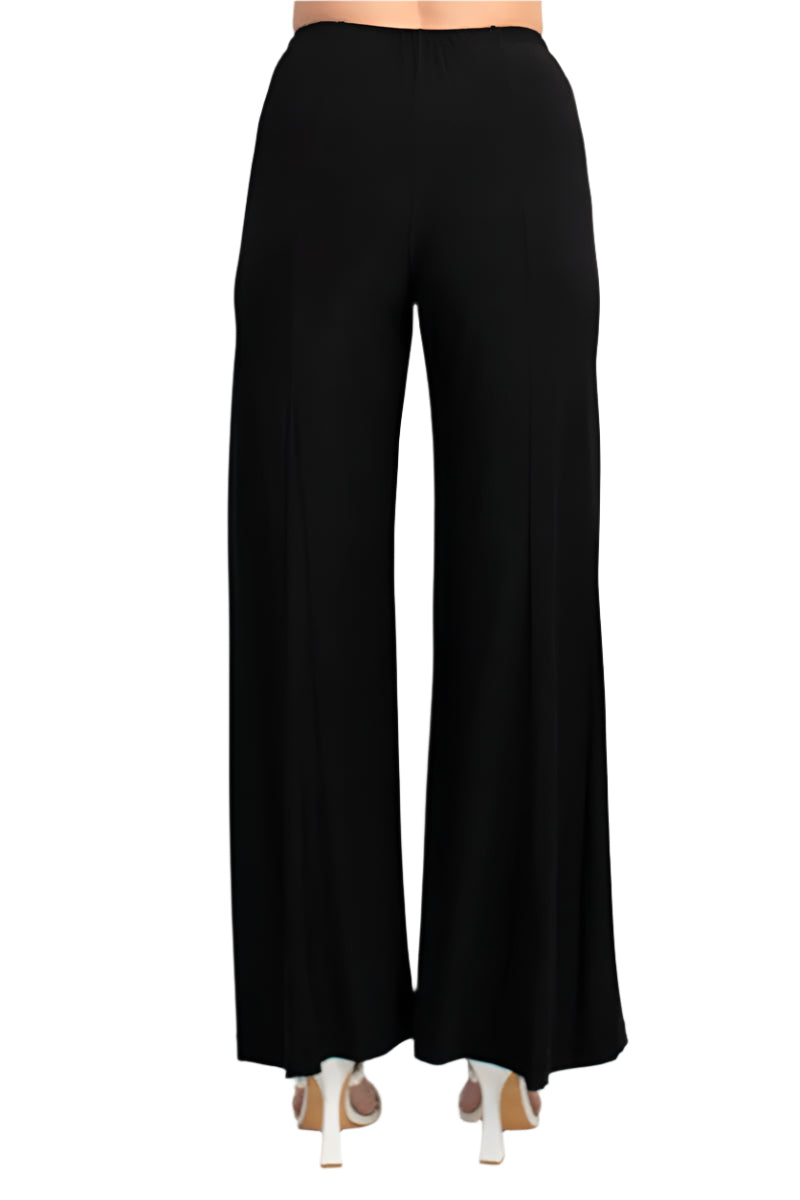 Marina Scoop Neck Embellished Chiffon Long Sleeve Slit Side Top and Elastic Mid Waist Wide Leg Jersey Two Piece Pant Set