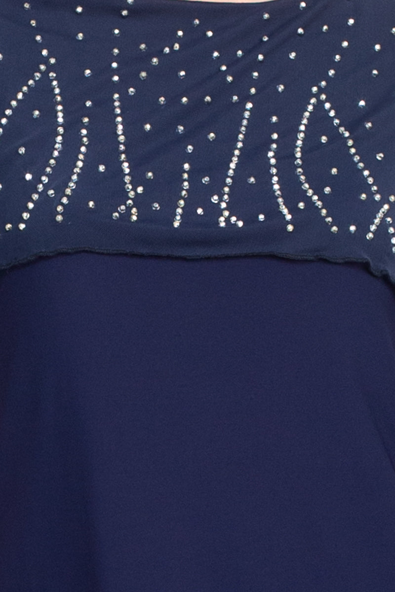 Marina Boat Neck Embellished Capelet Sleeve Solid Top and Elastic Mid Waist Wide Leg Pant Set