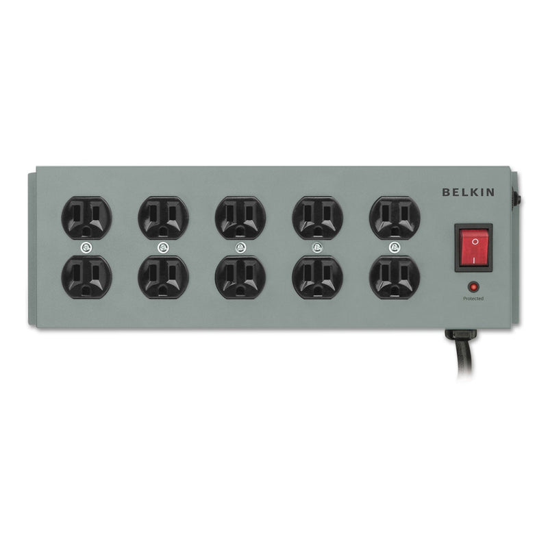 Belkin Metal SurgeMaster Surge Protector, 10 AC Outlets, 15 ft Cord, 885 J, Dark Gray