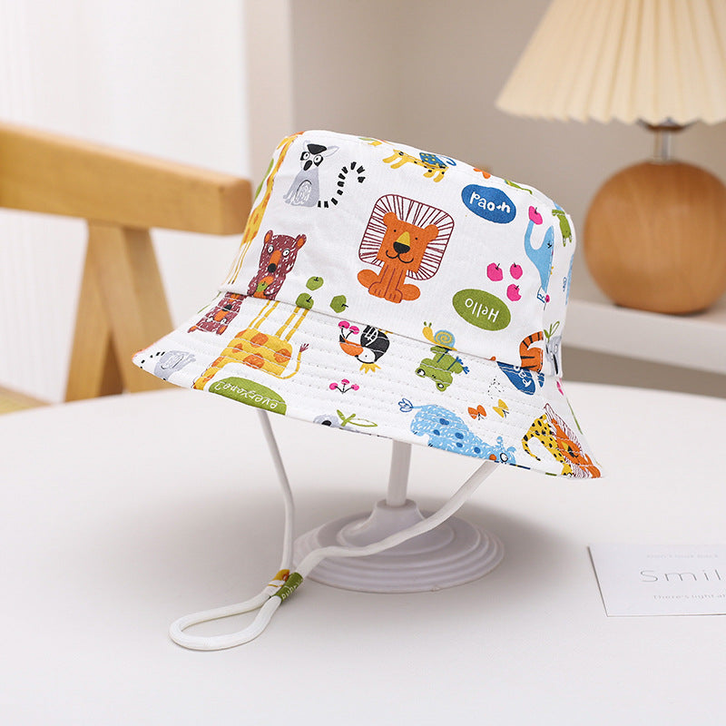 Printed Bucket Hat Cute Car Dinosaur Summer Beach Pure Cotton Fisherman Hat For Babies